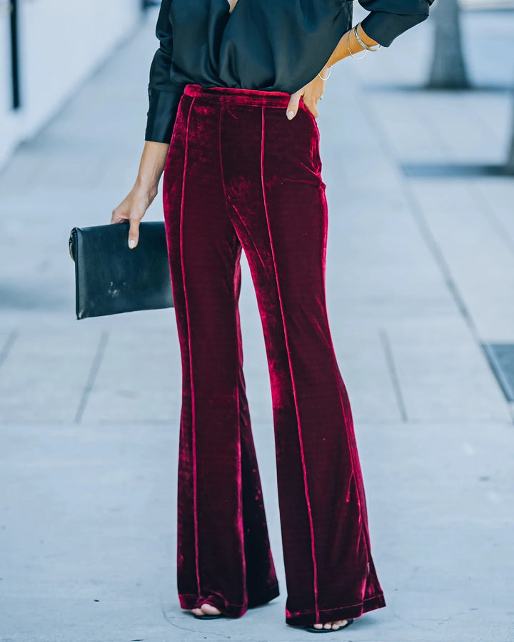 Damen High-Waist Samt Flared Weite Bein Hose Echoarchiv