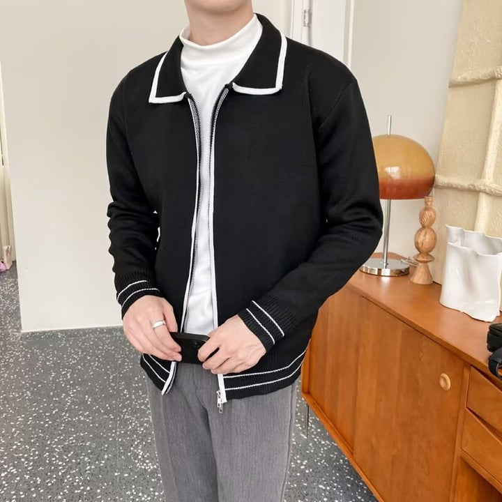 Herren Modische Strickjacke mit Kontrastkragen Echoarchiv