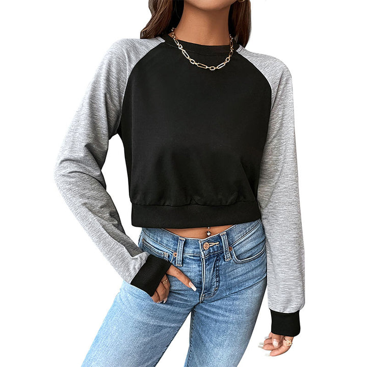 Damen Kurzschnitt-Sweatshirt mit Raglanärmeln und kontrastierenden Ärmeln Echoarchiv