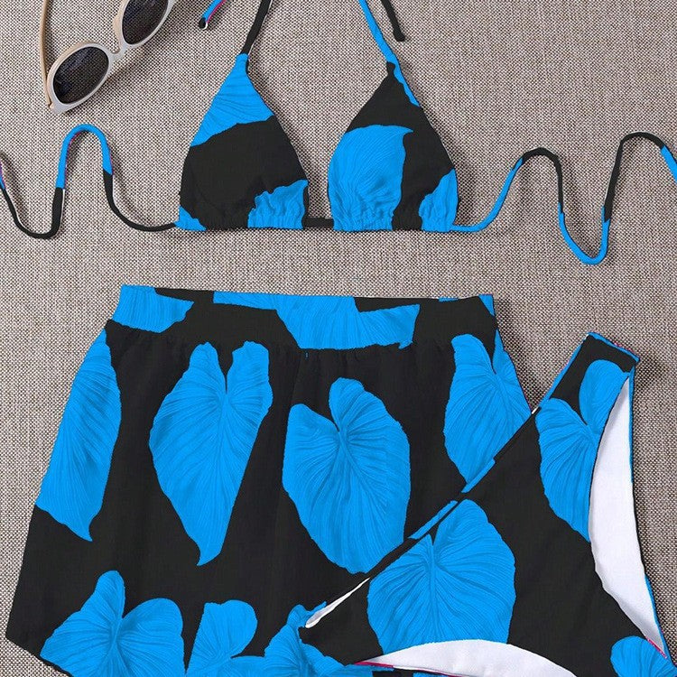 Damen Bikini-Set mit lässigem Rock und verspieltem Tropenblattmuster Echo Archiv
