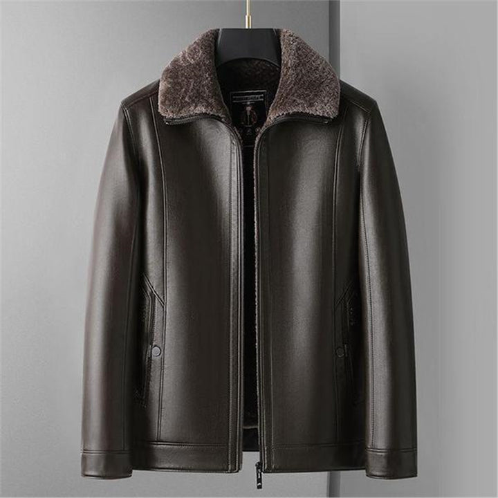 Herren Schaffellgefütterte Echtlederjacke mit Thermofutter und Stehkragen Echoarchiv