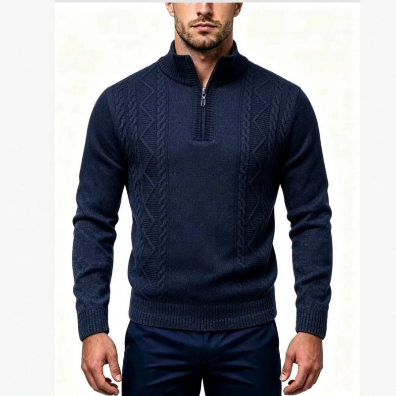 Herren Strukturierter Halbzip-Pullover mit Stehkragen und Zopfmuster-Details Echo Archiv
