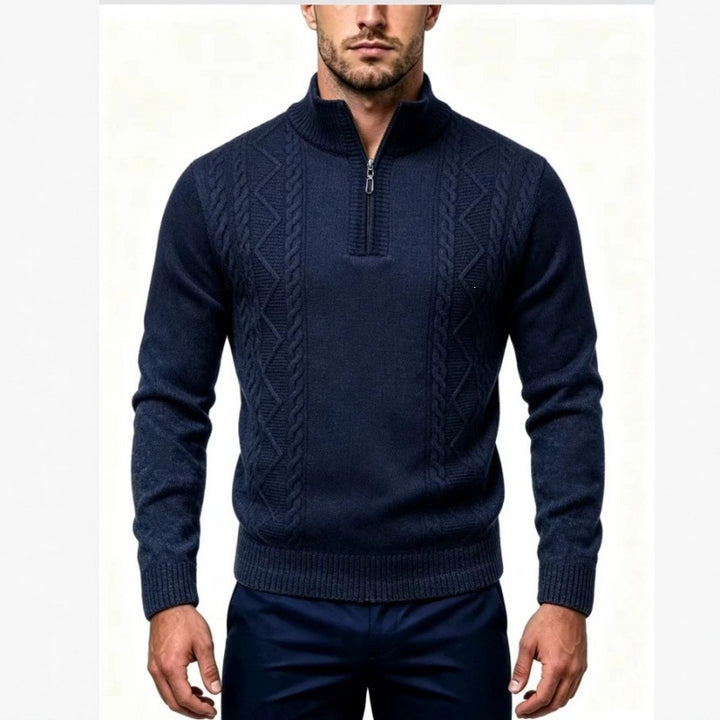 Herren Strukturierter Halbzip-Pullover mit Stehkragen und Zopfmuster-Details Echo Archiv