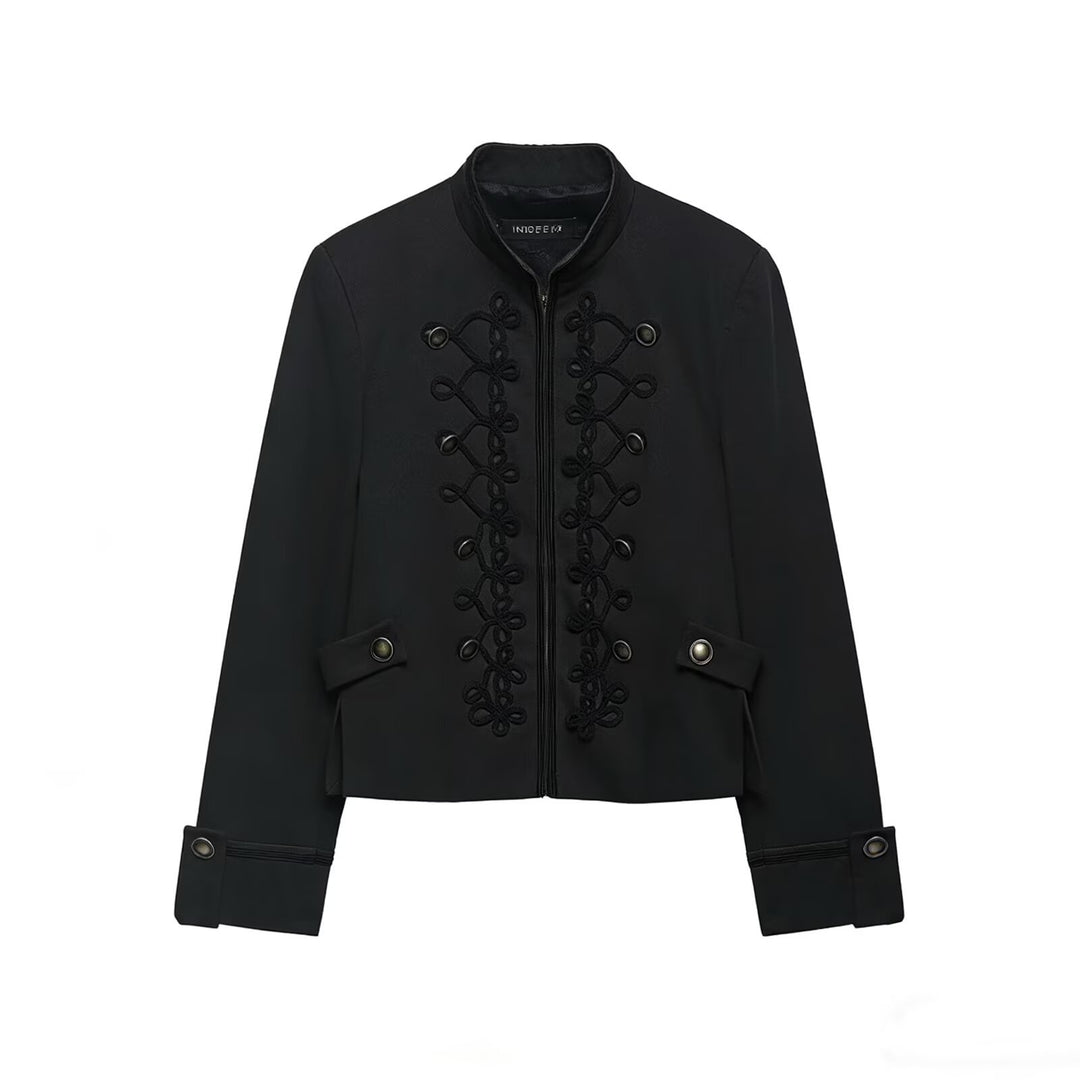 Damen Cropped-Militärjacke mit Stehkragen und dekorativer Kordelapplikation Echo Archiv