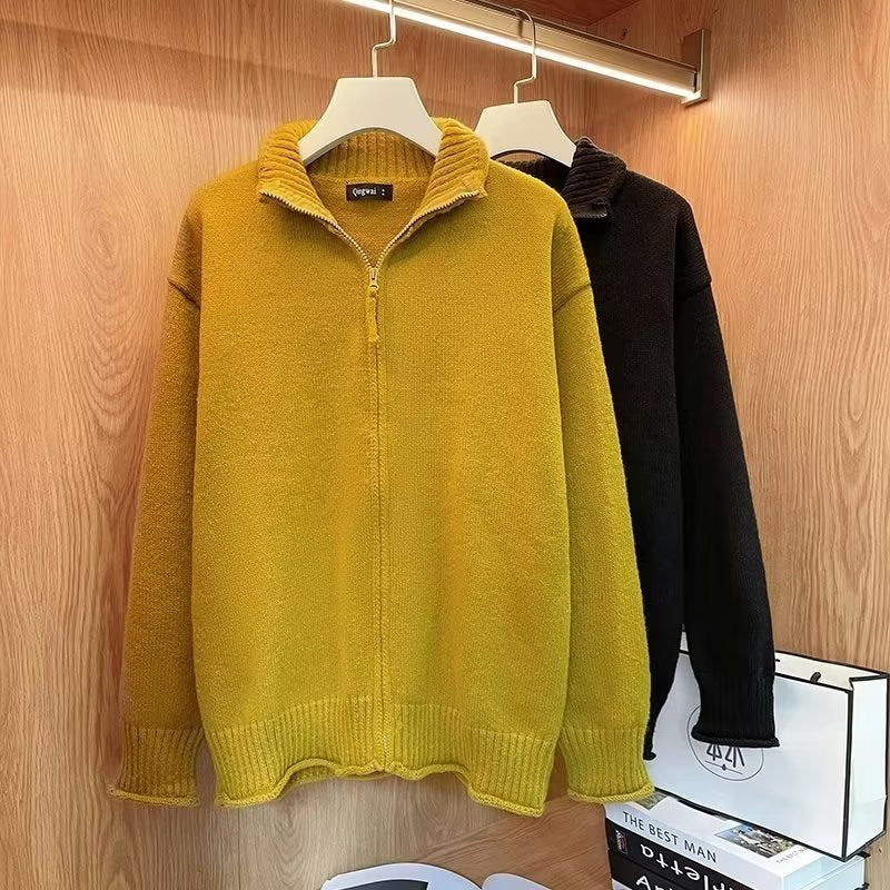 Unisex Komfortabler Reißverschluss-Strickblouson mit geradem Schnitt und Stehkragen Echoarchiv