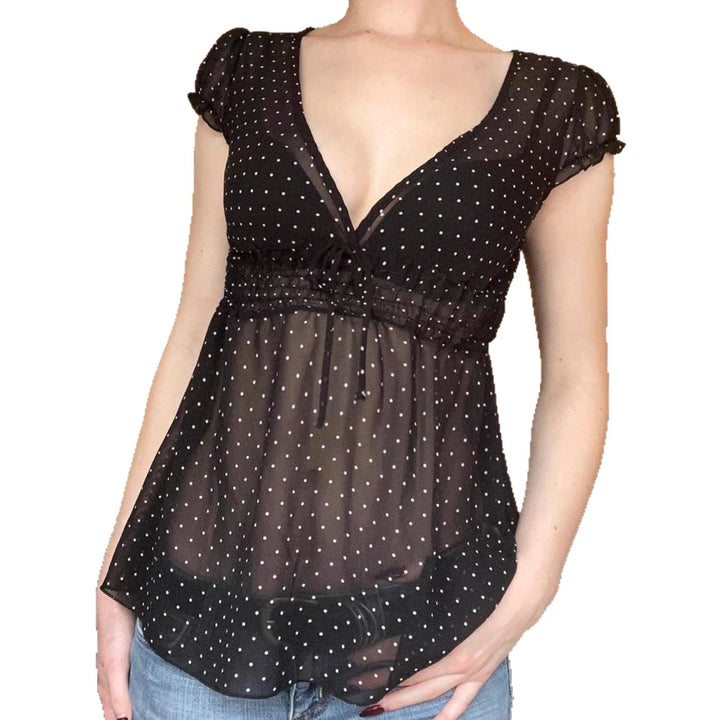 Damen Verspieltes Polka-Dots Blusenshirt mit Rüschendetails Echo Archiv