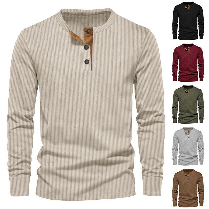 Herren nan geripptes Thermo-Henley aus Baumwollmix mit Dreiknopf-Leiste und elastischen Bündchen Echo Archiv