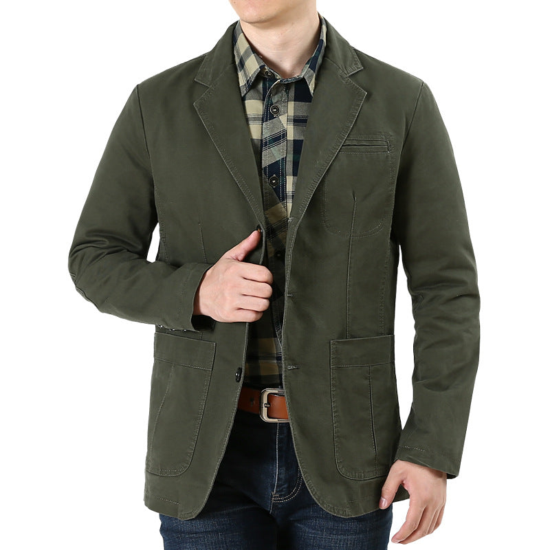 Herren Baumwoll-Canvas Sakko im Casual-Field-Stil mit gestreiftem Innenfutter und aufgesetzten Taschen – Tianoro
