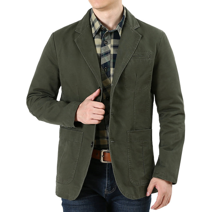 Herren Baumwoll-Canvas Sakko im Casual-Field-Stil mit gestreiftem Innenfutter und aufgesetzten Taschen – Tianoro