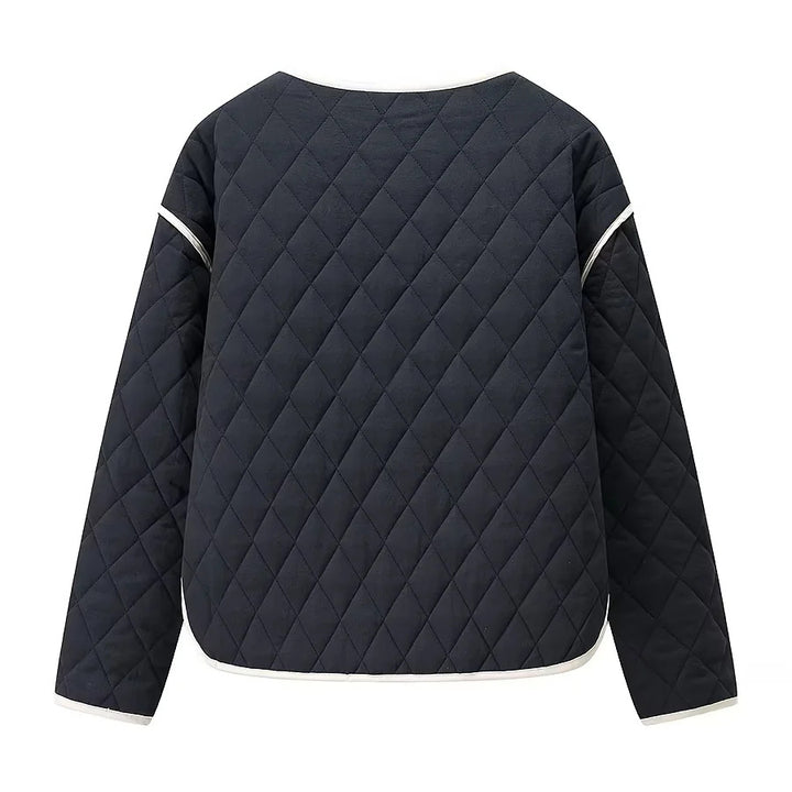 Damen nan gesteppte Übergangsjacke mit Rundhalsausschnitt oversized Eingrifftaschen und kontrastpaspel Echo Archiv