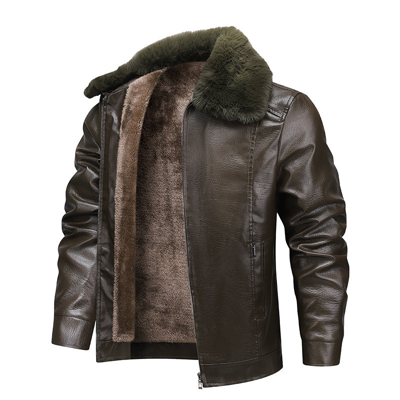 Herren Kunstleder-Fliegerjacke mit durchgehendem Teddyfutter und markantem Fellkragen Echoarchiv