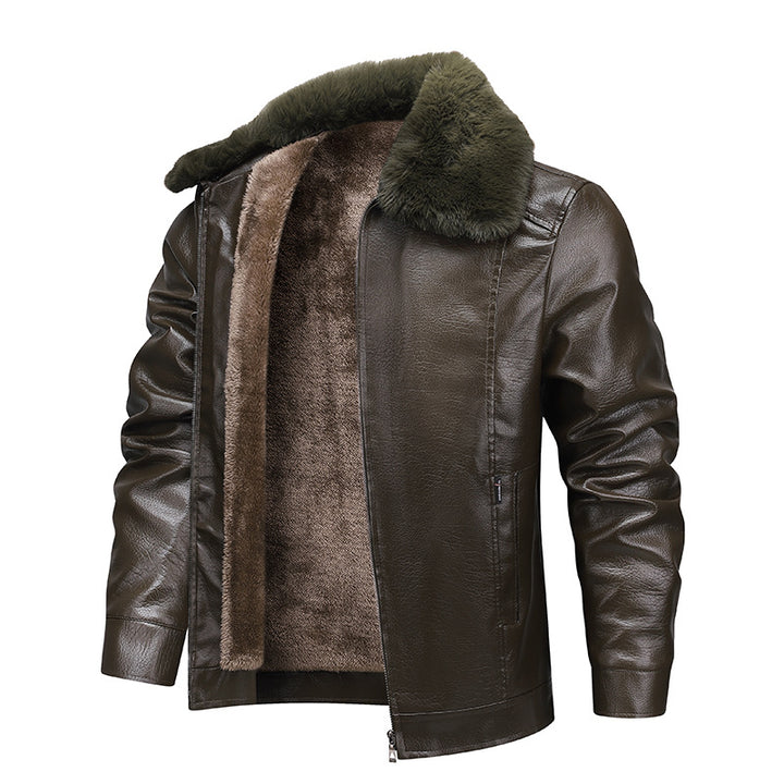 Herren Kunstleder-Fliegerjacke mit durchgehendem Teddyfutter und markantem Fellkragen Echoarchiv