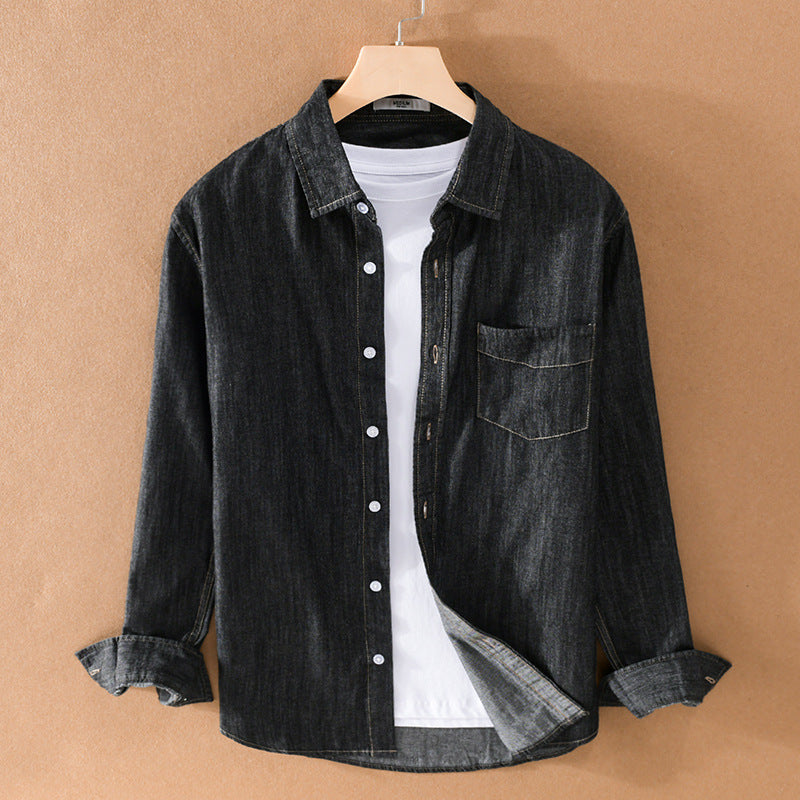 Herren Gewaschenes Denim-Overshirt mit Pattentasche, Relaxed-Fit und weichem Griff Echoarchiv