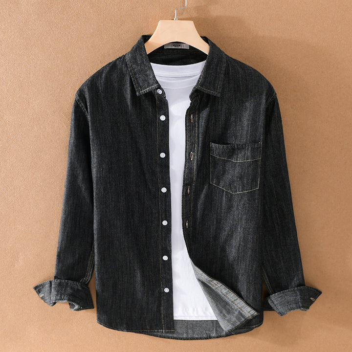 Herren Gewaschenes Denim-Overshirt mit Pattentasche, Relaxed-Fit und weichem Griff Echoarchiv