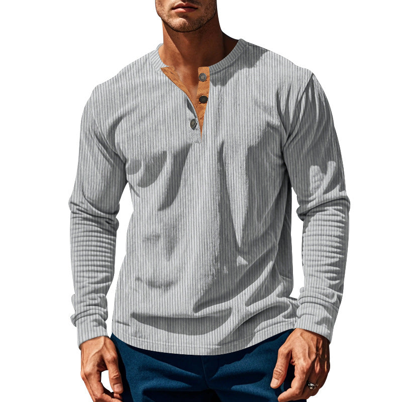 Herren Langarm-Henley-Shirt mit strukturiertem Design und modischen Knöpfen Echoarchiv