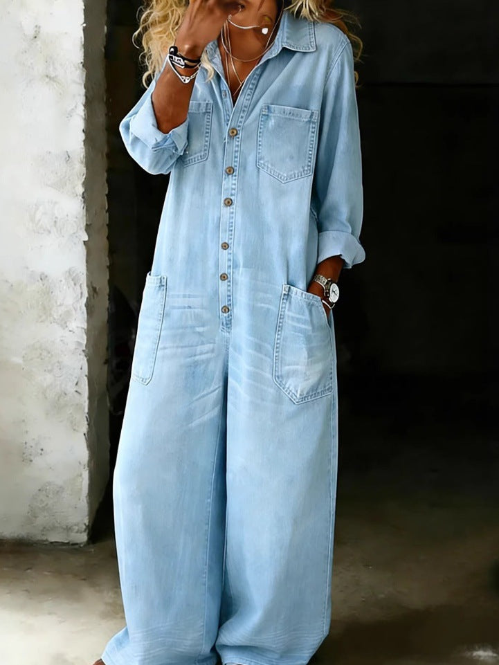 Damen Modisches Denim Maxikleid – Valéora