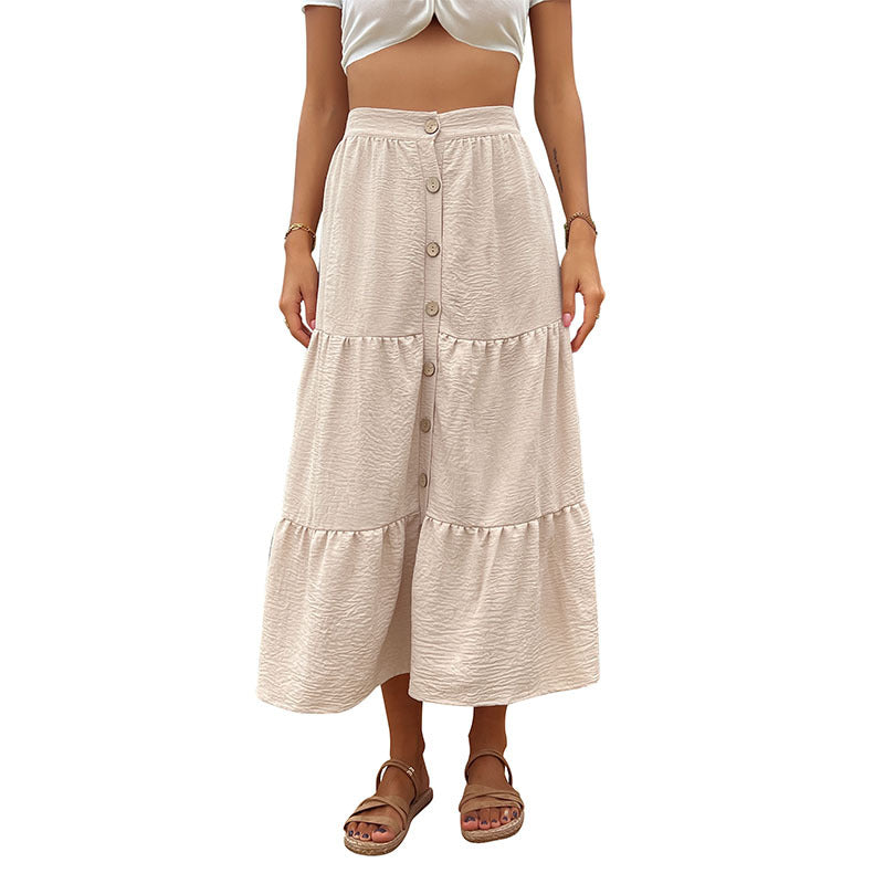 Damen Stufen-Midirock mit durchgehender Knopfleiste und hohem Bund – Rosévia