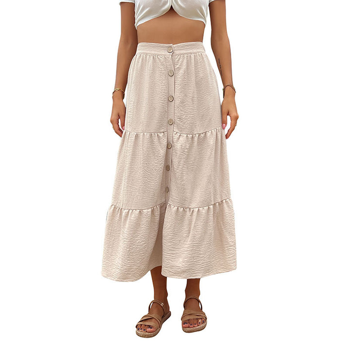Damen Stufen-Midirock mit durchgehender Knopfleiste und hohem Bund – Rosévia
