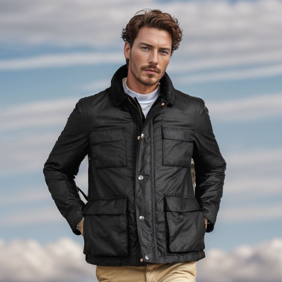 Herren funktionale Utility-Jacke mit warmem Fleece-Kragen und praktischen Taschen Echoarchiv