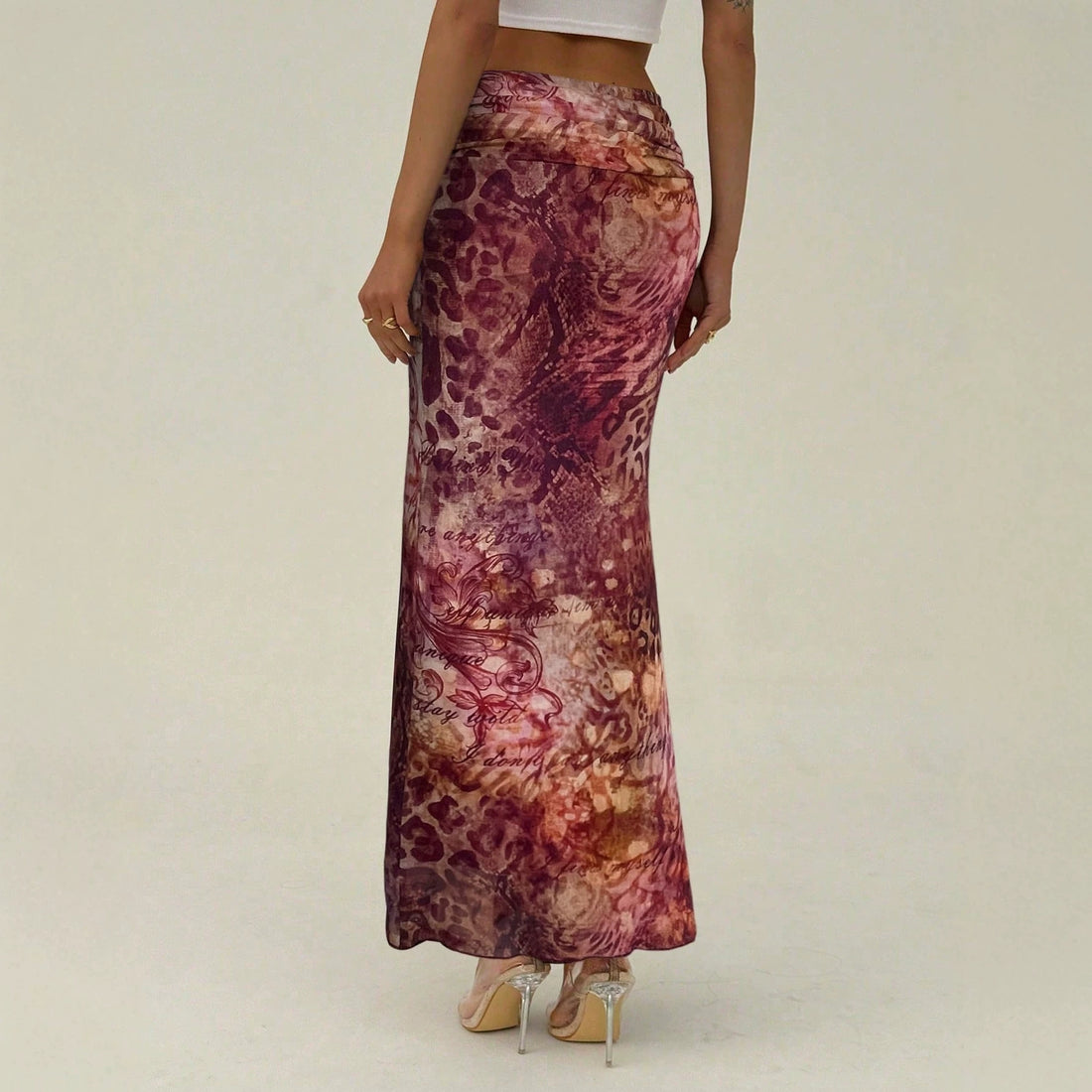 Damen schmaler Maxirock mit gerafftem Bund und Allover-Print – Valéora