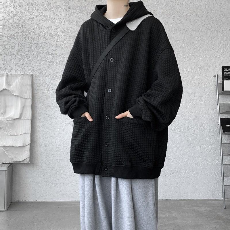 Herren Oversize-Stepp-Kapuzenjacke mit Waffelstruktur, Knopfleiste und Eingrifftaschen Echo Archiv