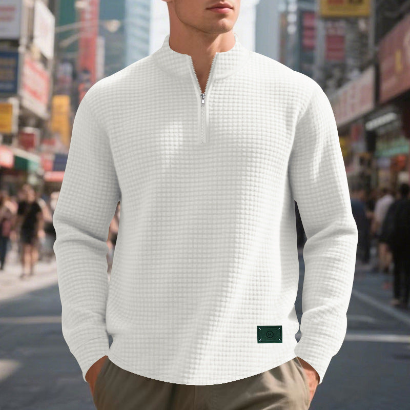 Herren lockerer Fleece-Pullover mit halbem Reißverschluss und strukturiertem Design Echoarchiv
