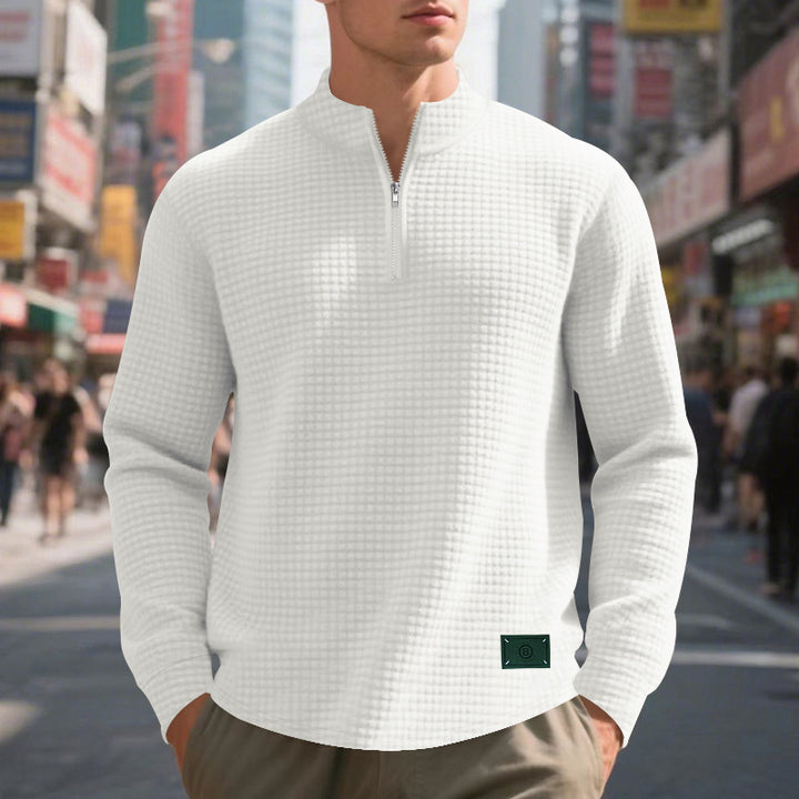 Herren lockerer Fleece-Pullover mit halbem Reißverschluss und strukturiertem Design Echoarchiv