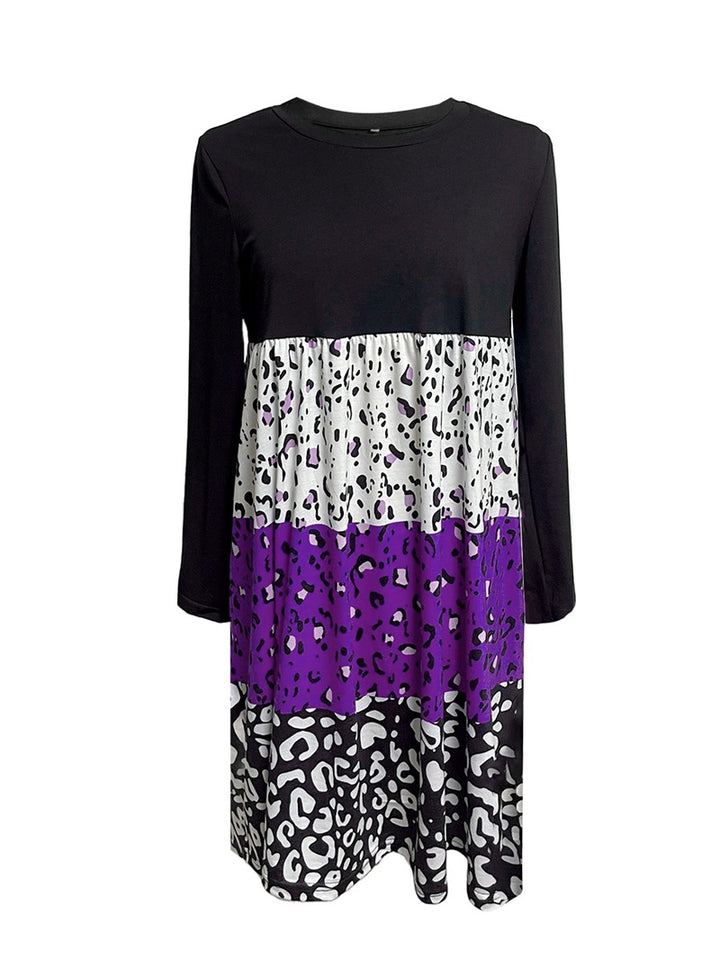 Damen nan langärmliges Stufenkleid mit geraffter Empire-Taille und gemischtem Animal-Print Echo Archiv