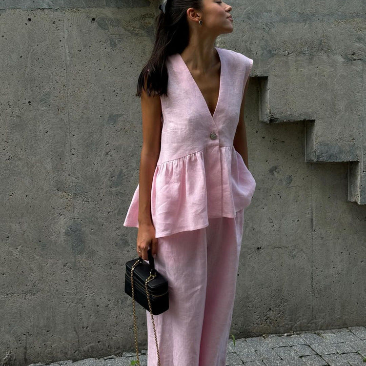 Damen luftiger Jumpsuit mit V-Ausschnitt und fließendem Schnitt Echo Archiv