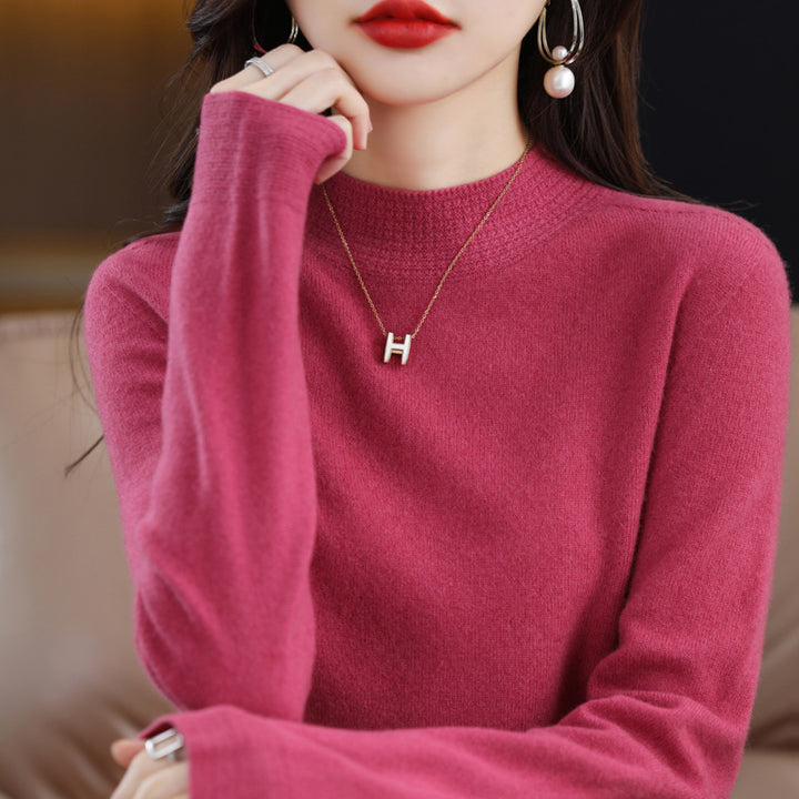 Damen Leichter Feinstrick-Mockneckpullover mit strukturierter Kragenblende Echoarchiv