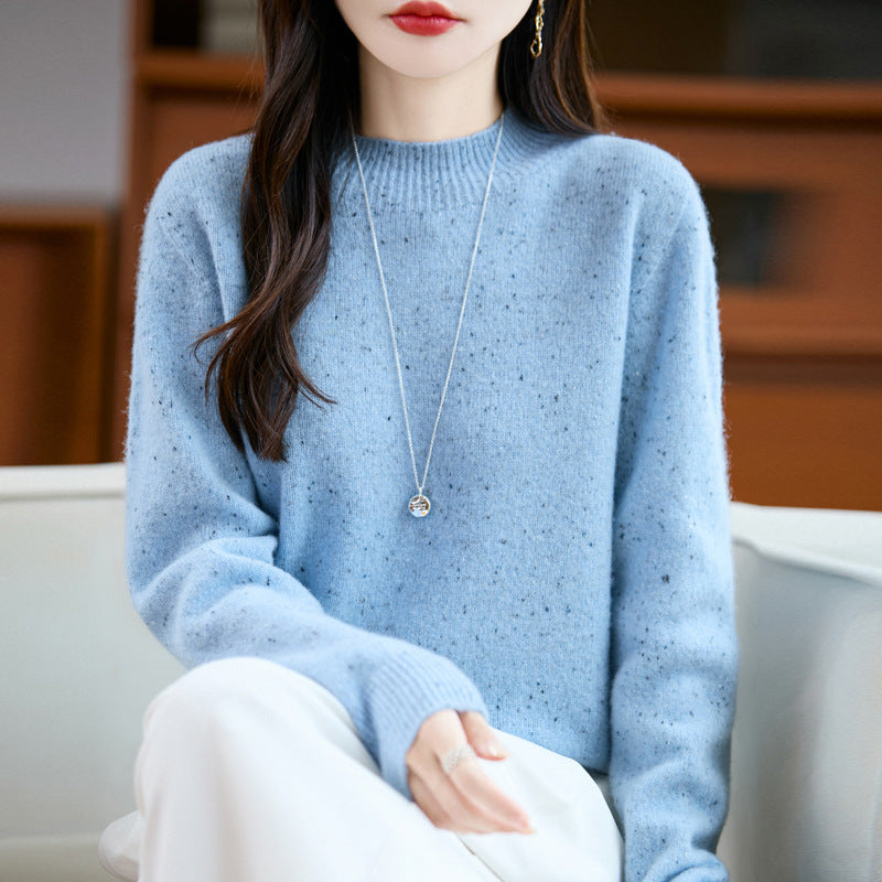 Damen Mélange-Feinstrickpullover mit kurzem Stehkragen und lockerer Silhouette Echoarchiv