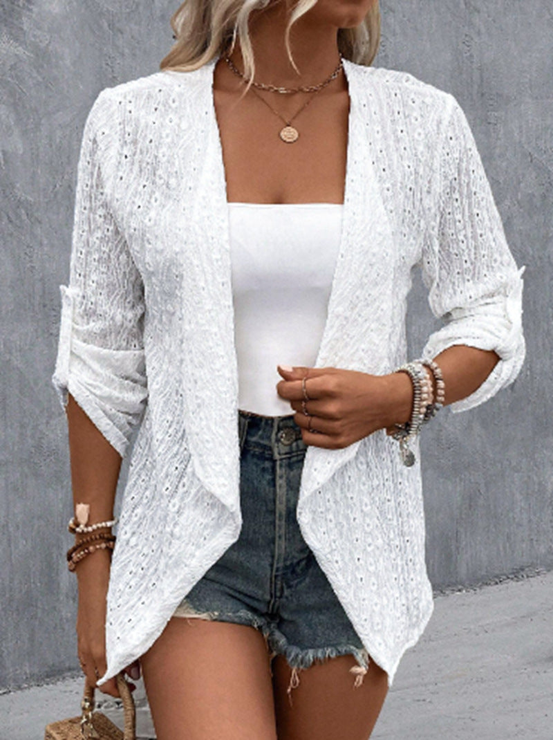 Damen nan leichter Ajourstrick-Blazer mit Wasserfallfront und krempelbaren Ärmeln Echo Archiv