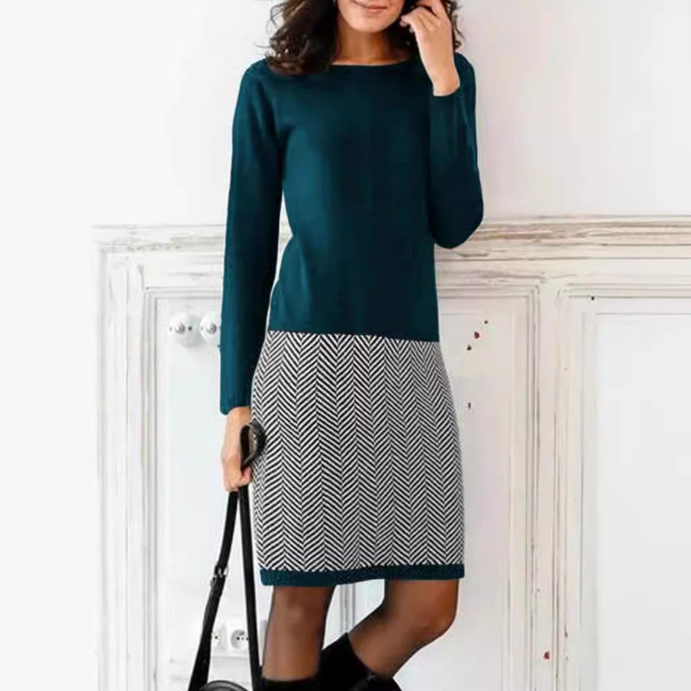 Elegantes Damen Strickkleid mit Chevron-Muster für Alltag & Büro | Echoarchiv