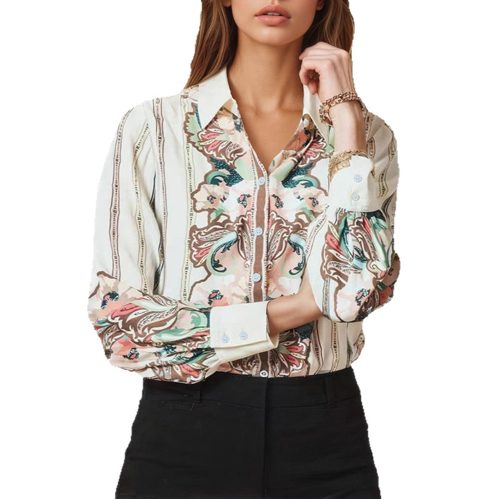 Damen Gemusterte Seidenoptik-Hemdbluse mit Ballonärmeln – Avérine