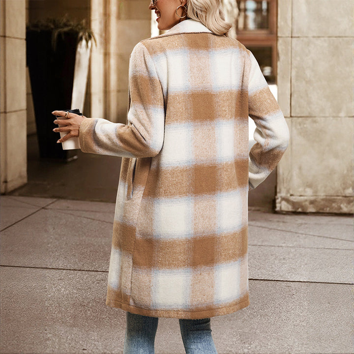 Damen Zweireihiger Wollmix-Mantel mit Oversize-Karos, Reverskragen und Eingrifftaschen Echoarchiv