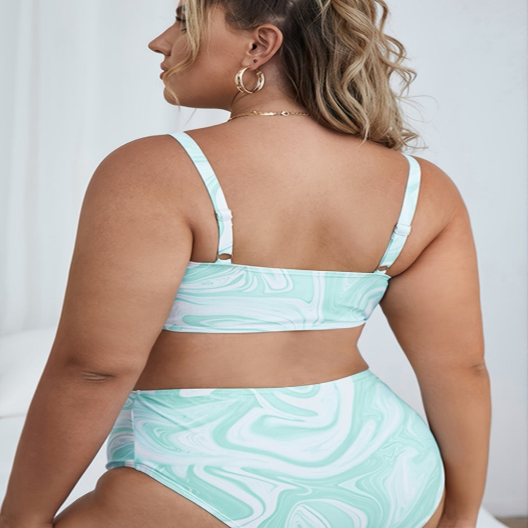 Damen Hochgeschnittenes Bikini-Set mit modernem Marmor-Design Echo Archiv
