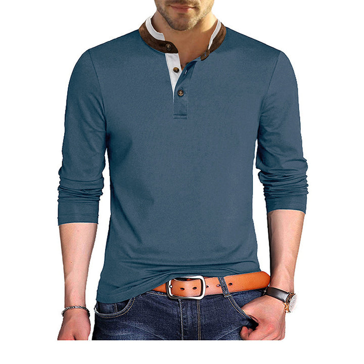 Herren Stilvolles Langarmshirt mit Henley-Kragen und dekorativen Knöpfen Echoarchiv