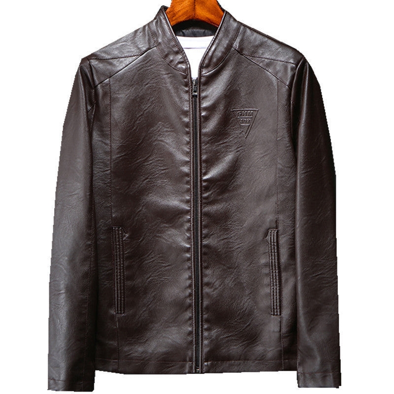 Herren Schlanker Kunstleder-Zipblouson mit minimalistischem Stehkragen und Doppelnahtdetails Echo Archiv
