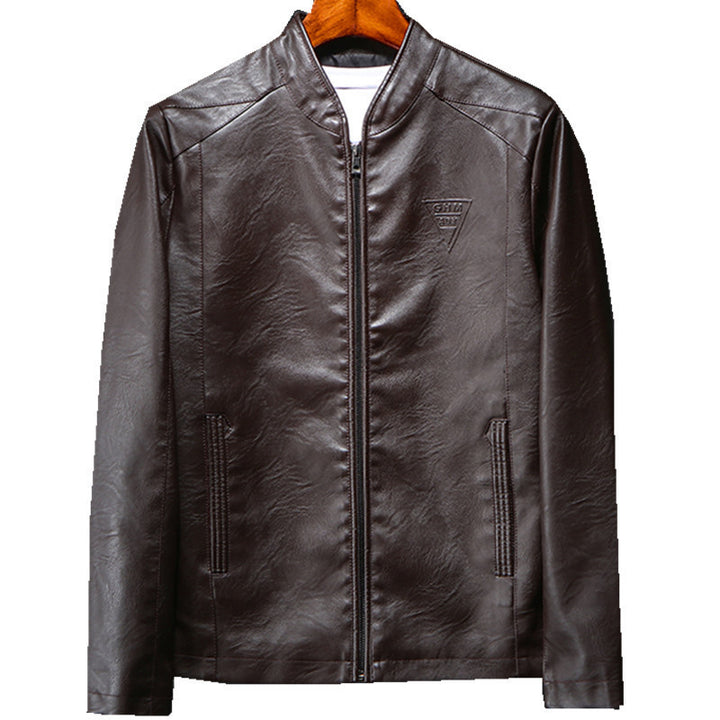 Herren Schlanker Kunstleder-Zipblouson mit minimalistischem Stehkragen und Doppelnahtdetails Echo Archiv