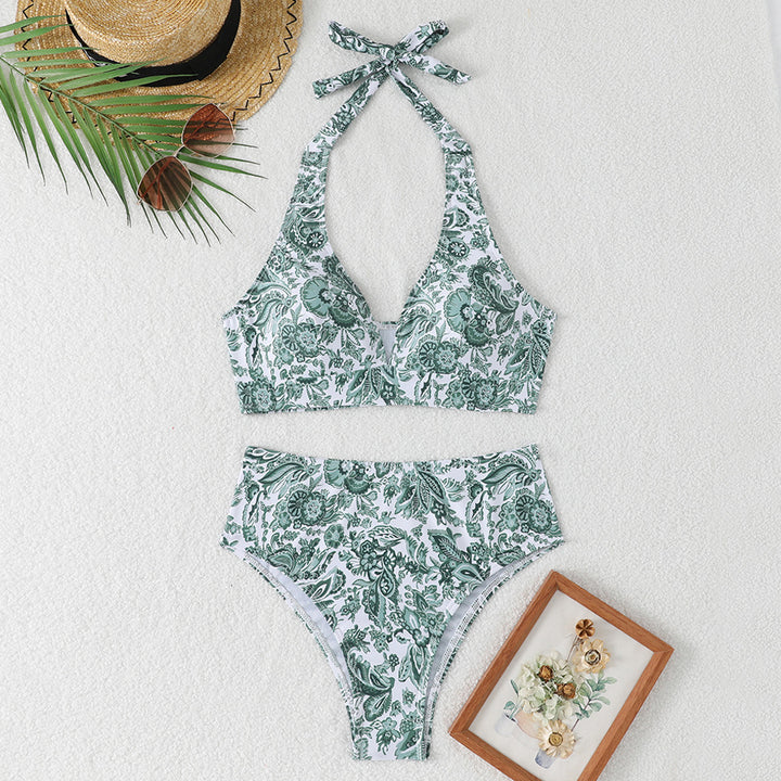 Damen Hochtailliertes Bikini-Set mit floralem Design und verspieltem Halteroberteil Echo Archiv
