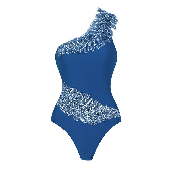 Damen Einseitiger Design Badeanzug mit luxuriösen Pailletten-Akzenten Echo Archiv