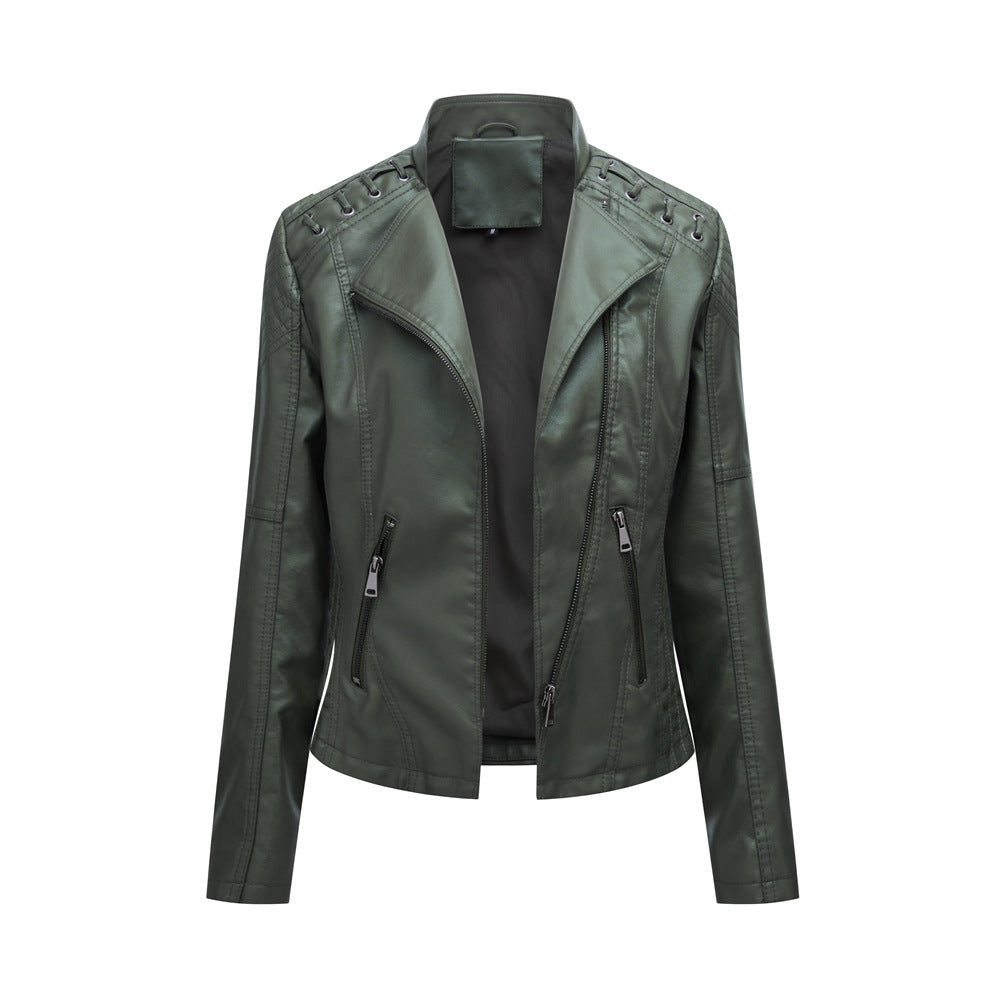Damen nan kurze Bikerjacke aus Kunstleder mit dekorativen Ösenschnürungen an den Schultern Echo Archiv