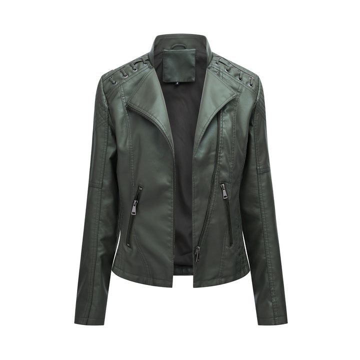 Damen nan kurze Bikerjacke aus Kunstleder mit dekorativen Ösenschnürungen an den Schultern Echo Archiv