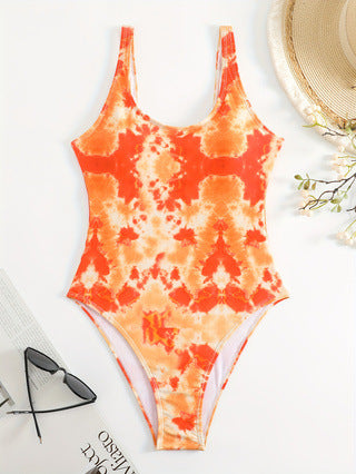 Damen Einteiliger sportlicher Badeanzug mit modischem Tie-Dye-Design Echo Archiv