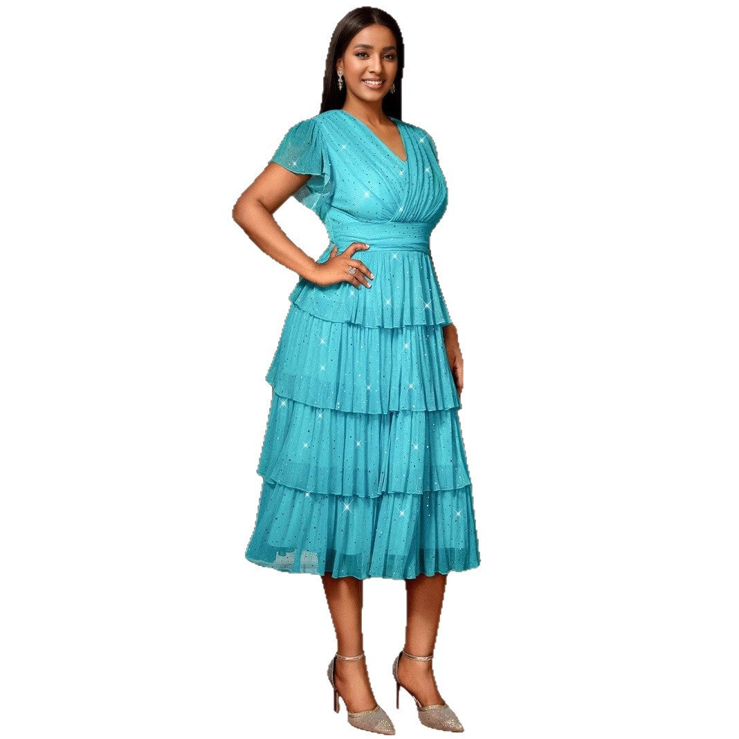 Damen Festliches Kleid mit schimmernden Rüschenschichten Echo Archiv