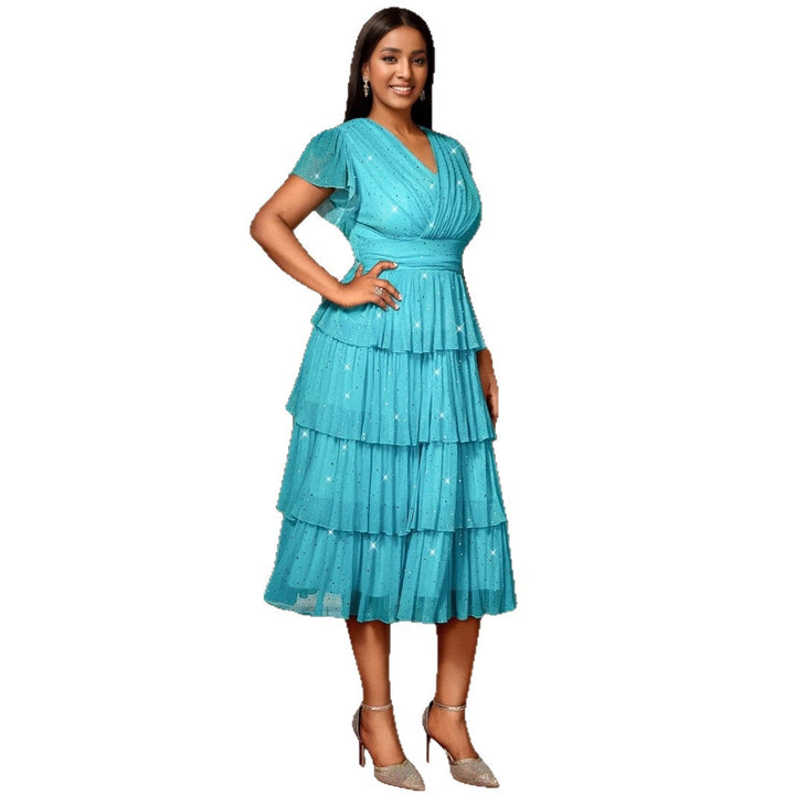 Damen Festliches Kleid mit schimmernden Rüschenschichten Echo Archiv