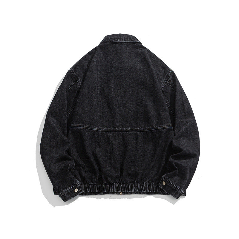 Unisex Kurz geschnittene Denim-Workerjacke mit durchgehendem Reißverschluss und kastiger Silhouette Echoarchiv