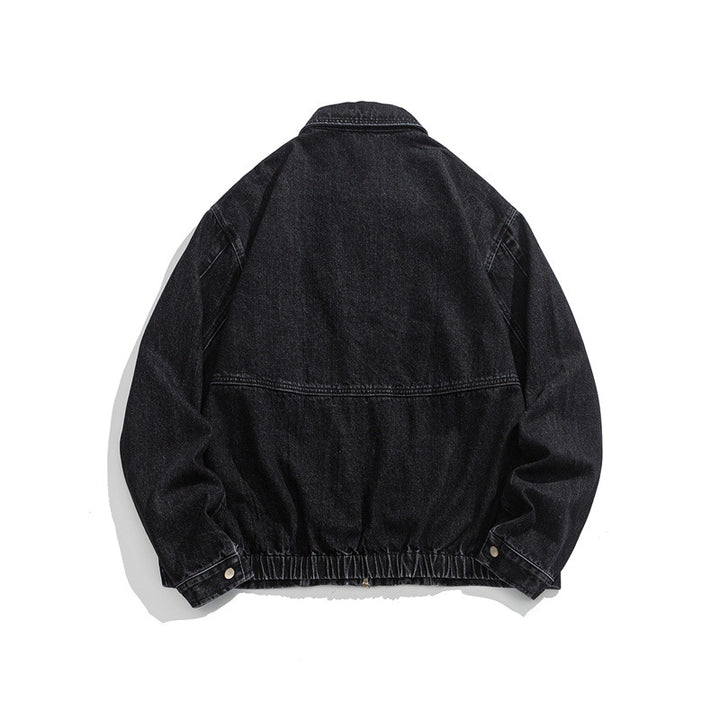 Unisex Kurz geschnittene Denim-Workerjacke mit durchgehendem Reißverschluss und kastiger Silhouette Echoarchiv