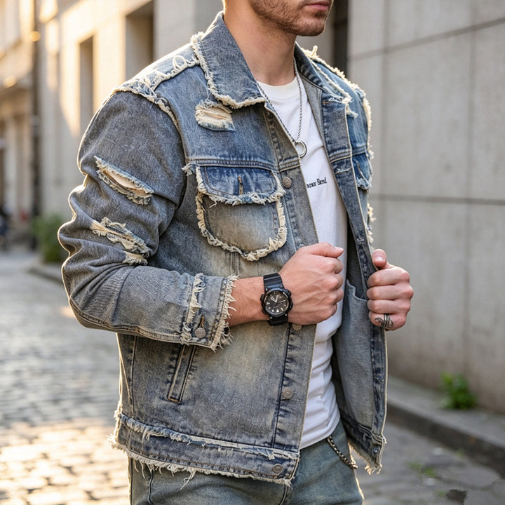 Herren Stylische Destroyed Jeansjacke Echoarchiv