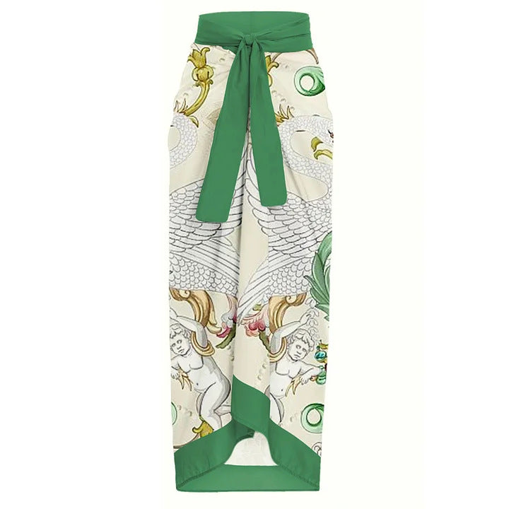 Damen Badeanzug-Set mit floraler Rüschendekoration und elegantem Maxirock Echo Archiv